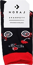 Valentine Gift Socks, 1 pair, red and black with bicycles - Moraj — photo N1