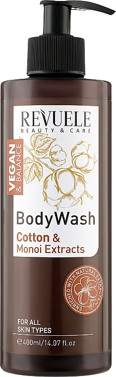 Shower Gel "Cotton & Monoi Extracts" - Revuele Vegan & Balance Cotton Oil & Monoi Extract Body Wash — photo N1