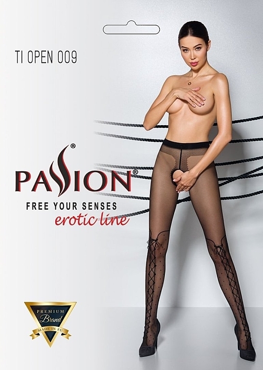 Erotic Tights with Cutout 'Tiopen' 009, 20 Den, black - Passion — photo N1