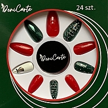 Christmas Pattern False Nails, red-green with white - Deni Carte — photo N4