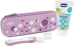 Travel Kit, 6-24 months, pink - Chicco First Milk Teeth (toothbrush/1pc + toothpast/50ml + bag/1pc) — photo N1