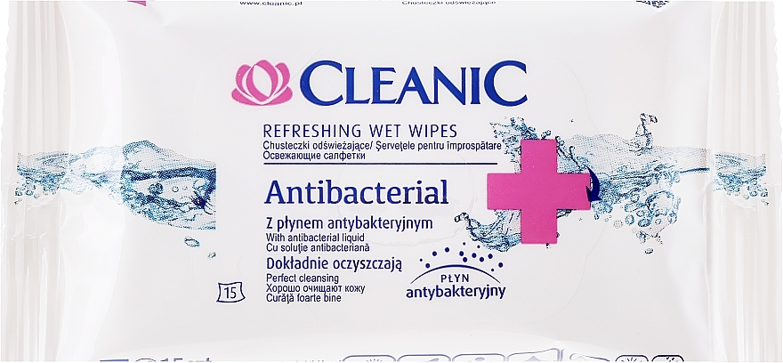 Refreshing Antibacterial Wipes, 15 pcs - Cleanic Antibacterial Wipes — photo N1