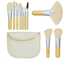 Bamboo White Makeup Brush Set, 10pcs + Travel Case - Tools For Beauty — photo N1