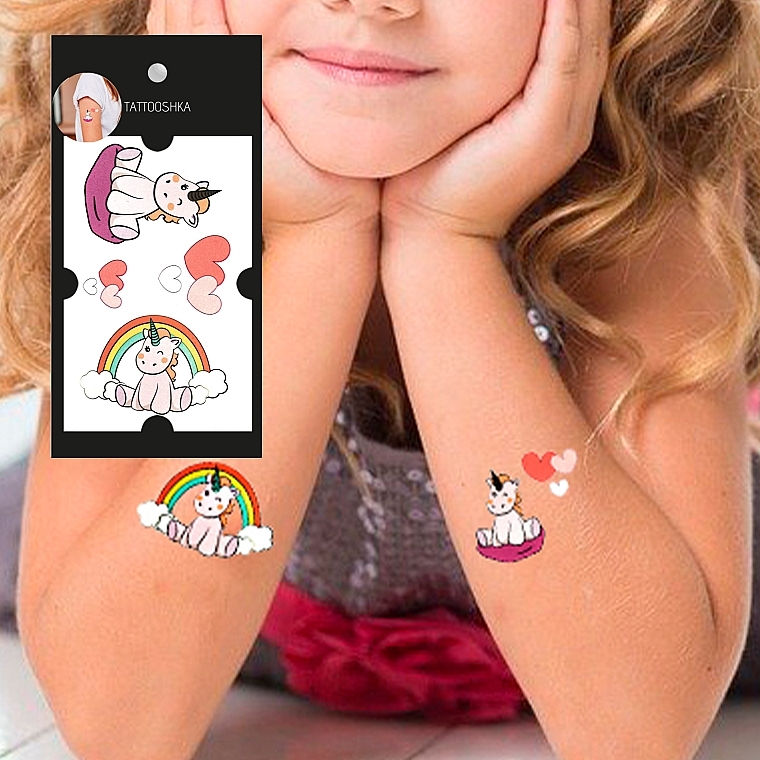 Kids Temporary Tattoo Set "Unicorn with Rainbow" - Tattooshka — photo N3