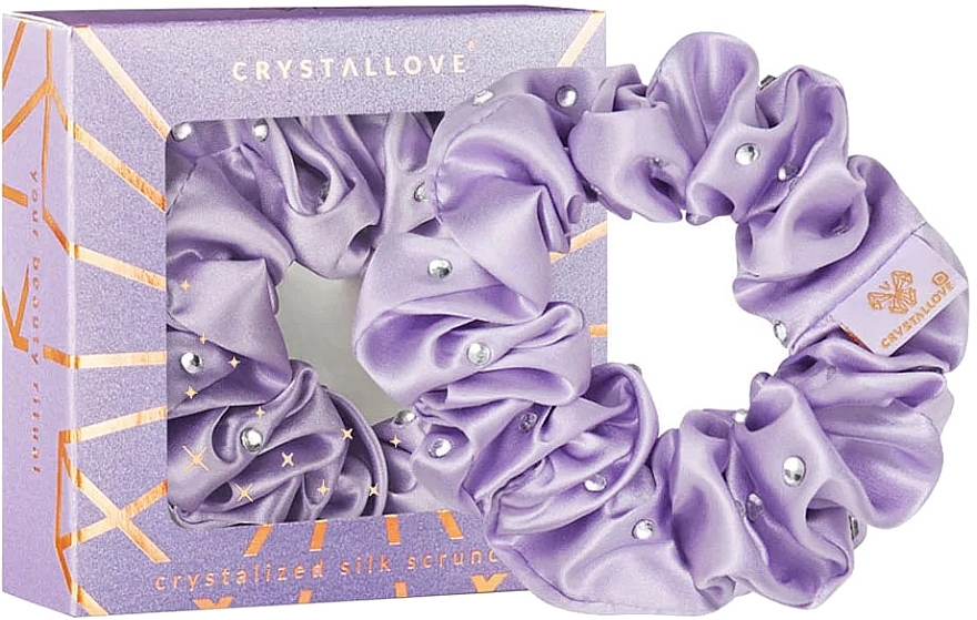 Silk Scrunchie with Crystals, lilac - Crystallove Silk Hair Elastic With Crystals Lilac — photo N1