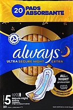 Sanitary Napkins, size 5, 20 pcs - Always Ultra Secure Night Extra — photo N1