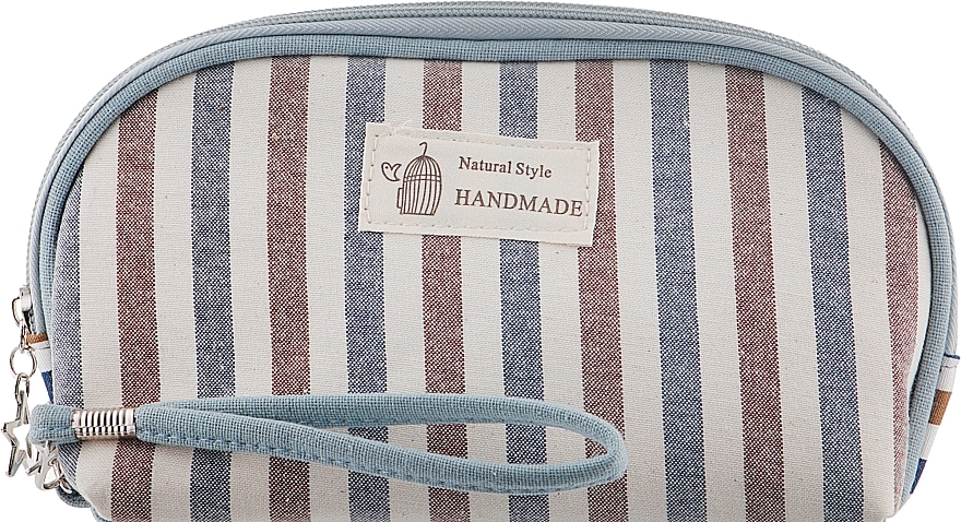 Oval Striped Makeup Bag, grey-blue - Natural Style Handmade — photo N1