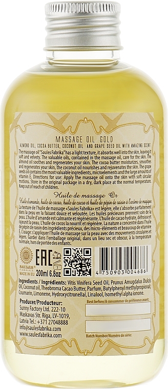 Body Massage Oil "Gold" - Saules Fabrika Massage Oil — photo N14