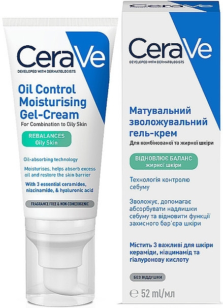 Mattifying Moisturizing Face Cream Gel for Combination & Oily Skin - CeraVe Oil Control Moisturising Gel-Cream — photo N3