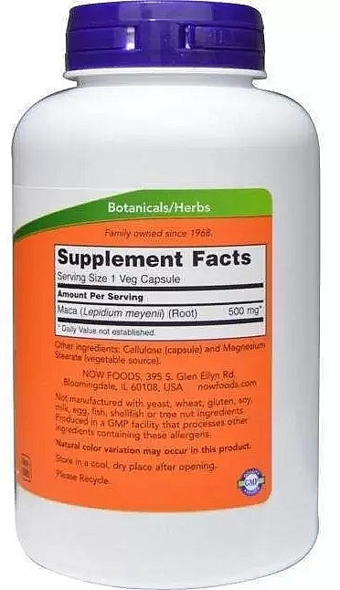 Dietary Supplement "Maca", 500 mg - Now Foods Maca Veg Capsules — photo N2