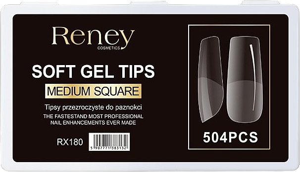 Nail Tips, acrylic, transparent, 504 pcs. - Reney Cosmetics Soft Gel Tips Medium Square RX-180 — photo N1