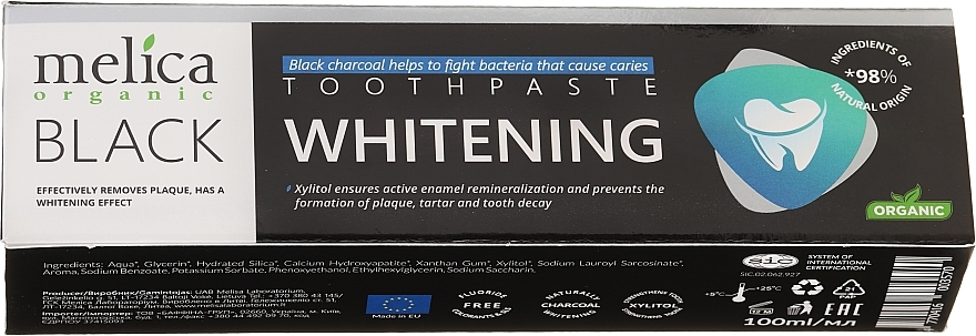 Whitening Black Charcoal Toothpaste - Melica Organic Toothpaste Whitening Black — photo N1