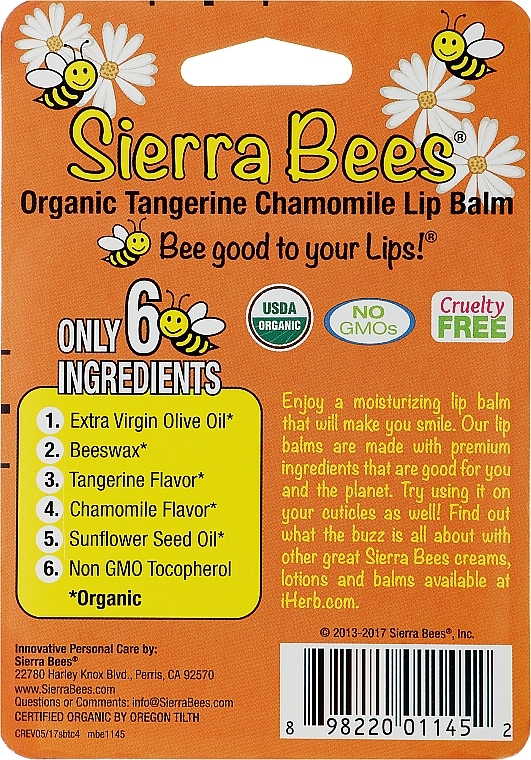 Lip Balm Set with Tangerine & Chamomile Extract - Sierra Bees (lip/balm/4x4,25g) — photo N24