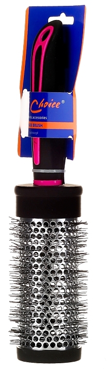 Hair Brush "Neon" Round 47mm, 63725, black with pink - Top Choice — photo N4