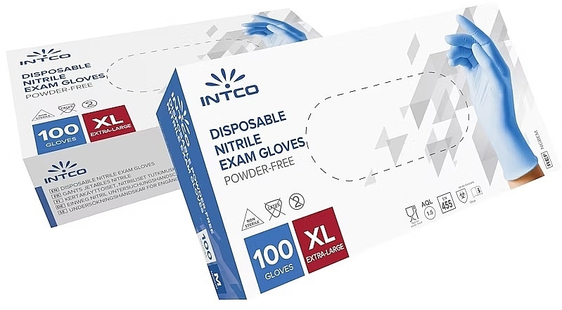 Powder-Free Nitrile Gloves, Size XL, Blue, Pack of 100 - Intco — photo N1