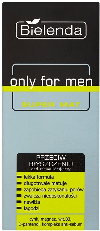 Moisturizing Anti-Shine Gel - Bielenda Only For Men Super Mat Moisturizing Anti-Shine Gel — photo N1