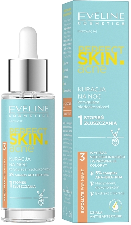 Anti-Imperfection Night Treatment '1st Exfoliation Degree' - Eveline Cosmetics Perfect Skin.Acne Exfoliate For Night — photo N3