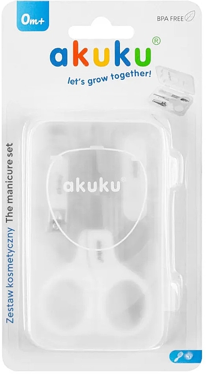 Manicure Set 'Scissors, Clippers, Nail File', white - Akuku — photo N3