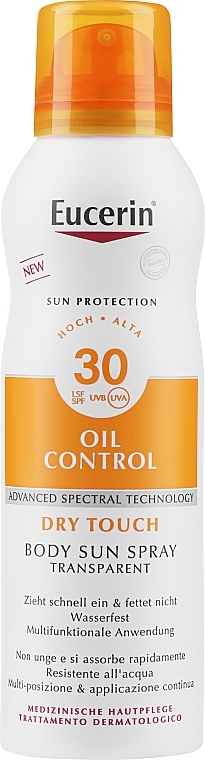 Sunscreen Body Spray SPF 30 - Eucerin Sun Spray Body Dry Touch Oil Control SPF 30 — photo N1