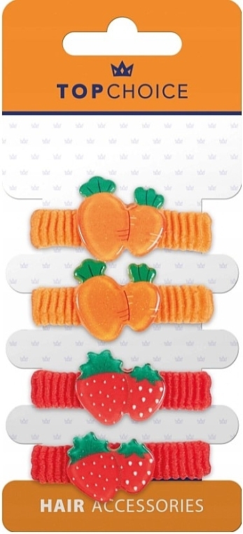 Elastic Hair Band, 22982, 4 pcs, carrot & strawberry - Top Choice — photo N7