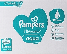 Baby Wet Wipes, 15x48 pcs - Pampers Harmonie Aqua Baby Wipes — photo N2