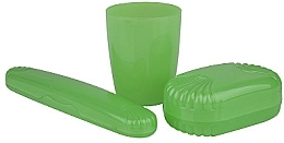 Fragrances, Perfumes, Cosmetics Tourist Set, light green - Sanel Comfort II (cup1/pcs + toothbr/case/1pcs + soap/case/1pcs)