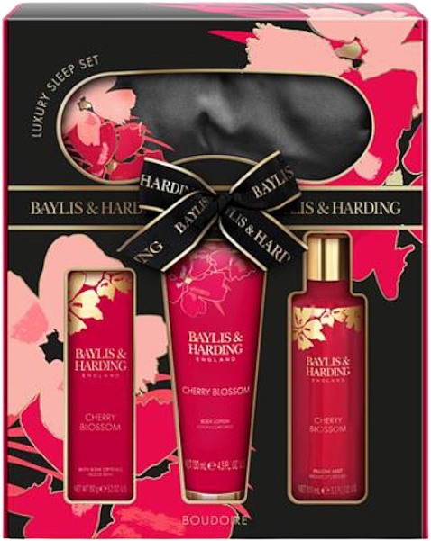 Set - Baylis & Harding Boudoire Cherry Blossom Luxury Beauty Sleep Gift Set (spray/100 ml + b/lot/130 ml + crystal/150 g + acc/1 pc) — photo N1
