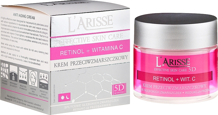 Retinol and Vitamin C Anti-Wrinkle Cream 50+ - Ava Laboratorium L'Arisse 5D Anti-Wrinkle Cream Retinol + Vitamin C — photo N1