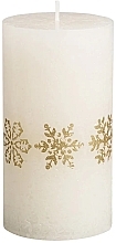 Fragrances, Perfumes, Cosmetics Cylindrical Candle, creamy, 130/68 mm - Bolsius Gold Snowflakes Candle