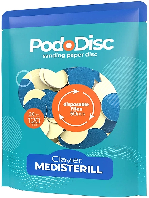 Replaceable Grinding Discs for Pedicure M 120/20 mm, 50 pcs. - Medisterill PodoDisc Keyboard — photo N1