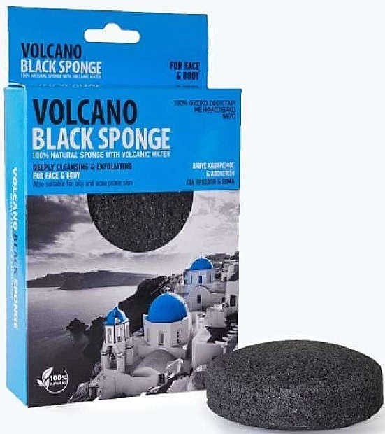 Face Cleansing Konjac Sponge, 9.5 cm - Santo Volcano Spa Volcano Black Sponge — photo N1