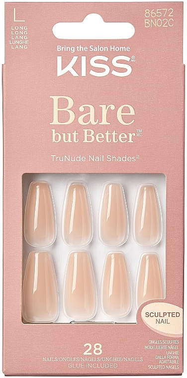 False Nail Set with Glue, L - Kiss Bare But Better Nails Nude Drama — photo N1