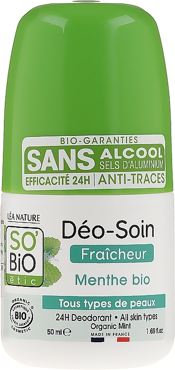 Roll-On Deodorant with Bamboo Powder - So’Bio Etic Deo Fresh Deodorant Mint All Skin Types — photo N1