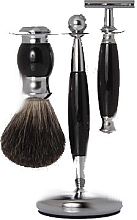 Shaving Set - Golddachs Pure Badger, Safety Razor Polymer Black Chrome (sh/brush + razor + stand) — photo N1