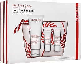 Fragrances, Perfumes, Cosmetics Set - Clarins Moisture Rich Body Lotion Christmas Set (b/balm/200ml + b/scr/30ml + h/cr/30ml + bag)