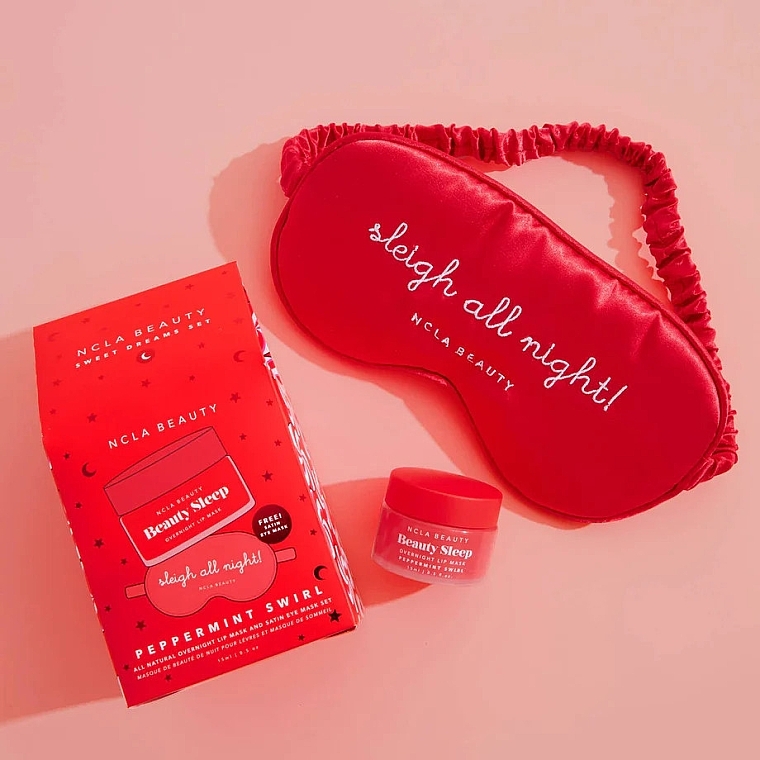 Set - NCLA Beauty Sweet Dreams Peppermint Swirl Lip Mask Gift Set (lip mask/15 ml + sleeping mask/1 pc) — photo N2