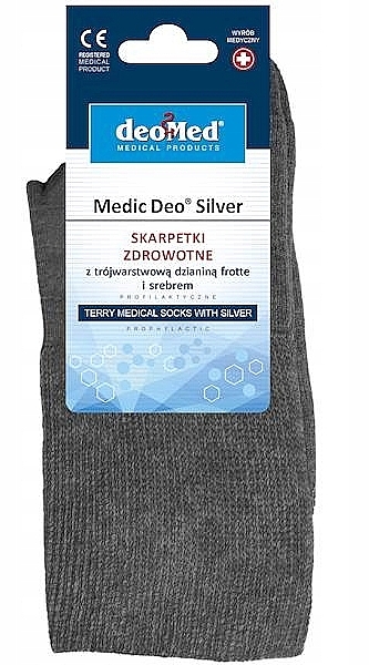 Health Socks with Three-Layer Terry Knit & Silver, gray - DeoMed Cotton Silver — photo N1