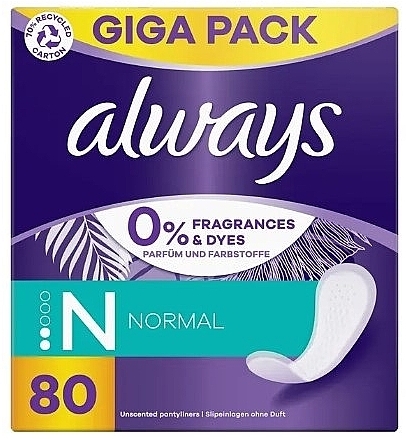 Fragrance-Free Panty Liners, 80 pcs. - Always Daily Normal — photo N1