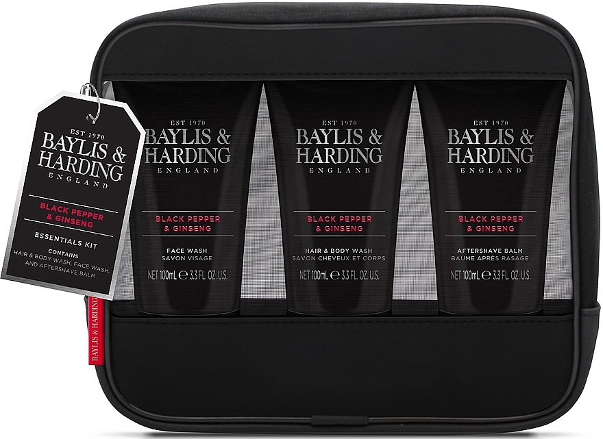 Set - Baylis & Harding Signature Men's Black Pepper & Ginseng Toiletry Bag (hair/body/wash/100ml + a/sh/balm/100ml + face/wash/100ml + acc) — photo N14