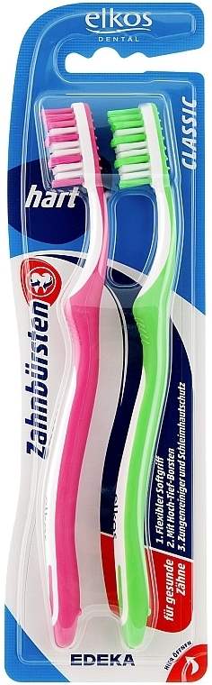Hard Toothbrush, pink+green - Elkos Dental Classic — photo N3