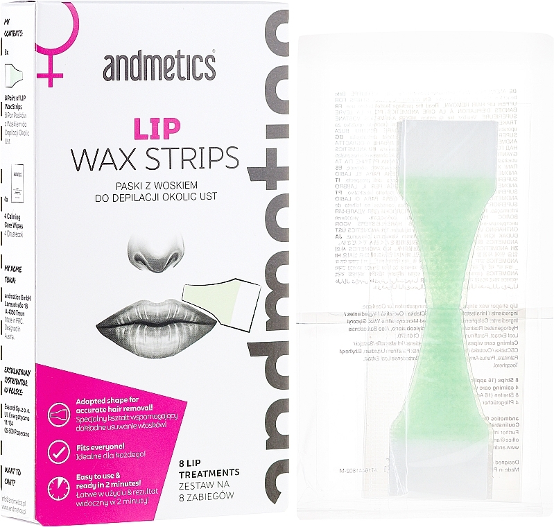 Lip Wax Strips - Andmetics Lip Wax Strips Women (strips/8x2pc + wipes/4pc) — photo N1