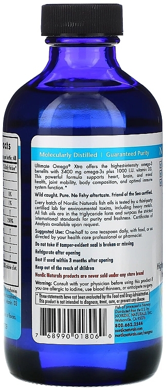 Dietary Supplement in Liquid "Omega Extra + Vitamin D", 3500mg - Nordic Naturals Ultimate Omega Xtra Lemon — photo N3