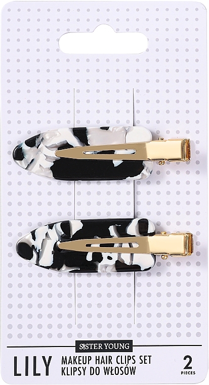 Hair Clip Set, 2 pcs. - Sister Young Lily Black and White — photo N1