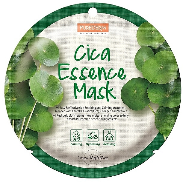 ツボクサを使用した心地よいフェイスマスク - Purederm Cica Essence Mask — photo N1