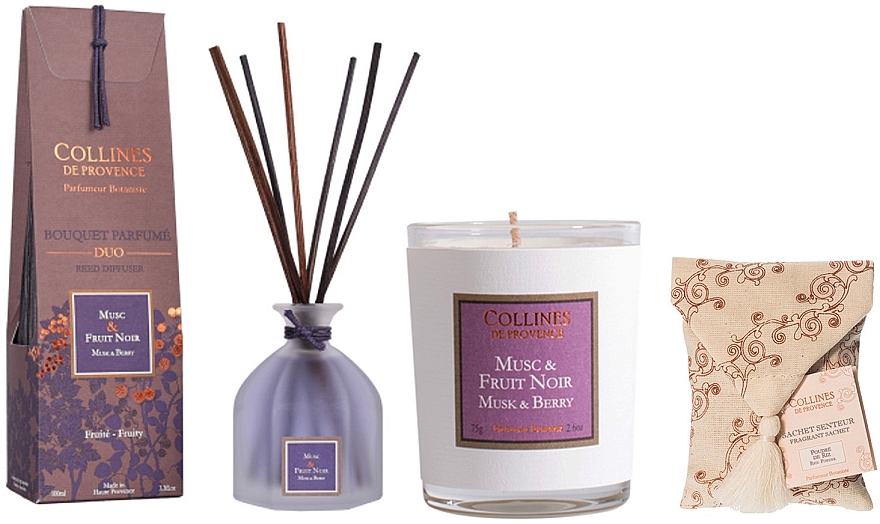 Set - Collines De Provence Musk and Berry (candle/75g + aroma/diffuser/100ml + sachet/1st) — photo N2