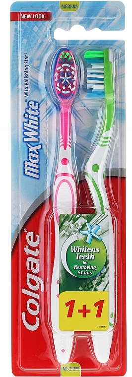 Toothbrush Max White, pink+green - Colgate Max White Medium Polishing Star — photo N1