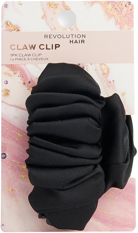 Satin hair clip with ruffles, black - Revolution Haircare Ruched Satin Claw Clip Black — photo N2