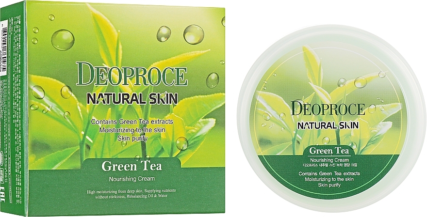 Anti-Aging Repairing Face Cream with Hyaluronic Acid, Green Tea Extract & Vitamin E - Deoproce Natural Skin Green Tea — photo N1