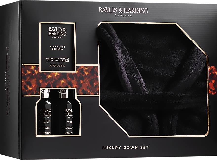 Set - Baylis & Harding Black Pepper & Ginseng Signature Collection (sh/gel/100ml + f/wash/100ml + crystals/75g + bathrobe) — photo N1