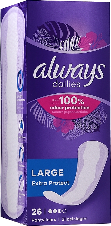 Sanitary Pads, 26pcs - Always Dailies Extra Protect Large — photo N1